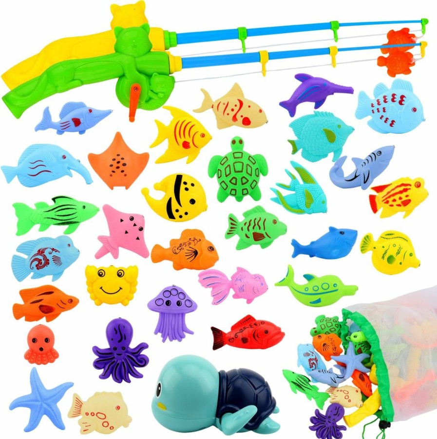 Baby & Toddler AUUGUU | Auuguu Magnetic Fishing Pool Toys Game, Water Table Bathtub Toy With Pole Rod Floating Fish, Birthday Party Gifts For Toddler Age 3 4 5 6 Year Old, Kids Outdoor Toys, Bath Toys