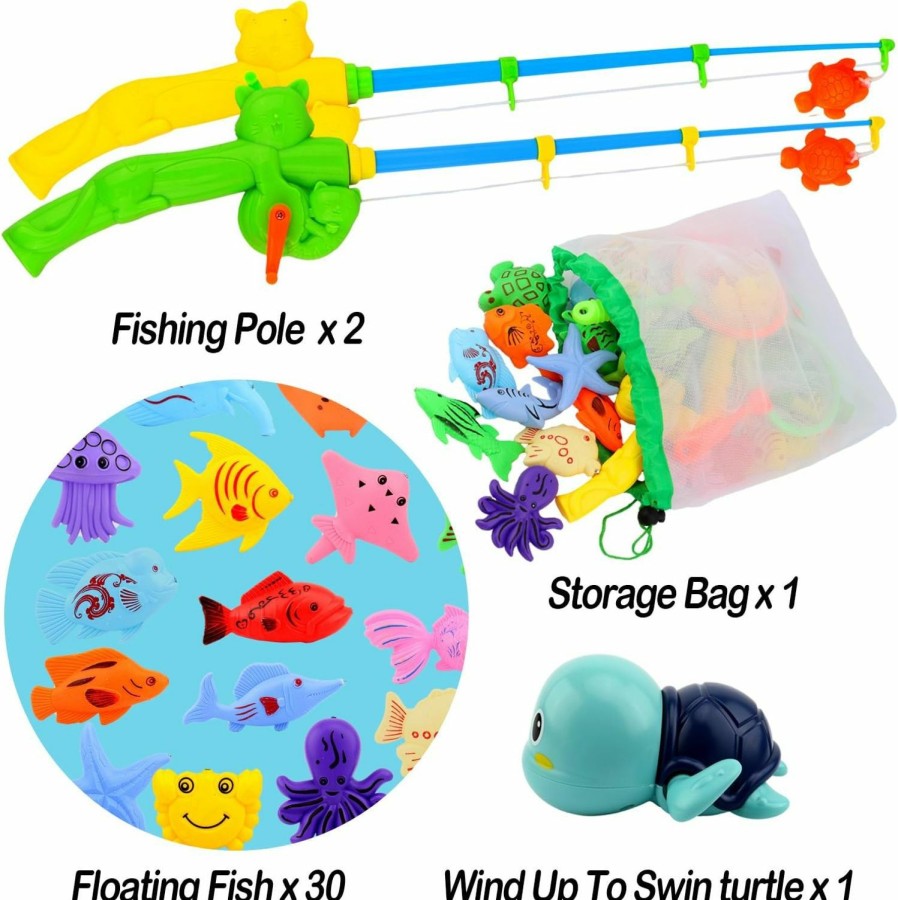 Baby & Toddler AUUGUU | Auuguu Magnetic Fishing Pool Toys Game, Water Table Bathtub Toy With Pole Rod Floating Fish, Birthday Party Gifts For Toddler Age 3 4 5 6 Year Old, Kids Outdoor Toys, Bath Toys