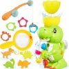 Baby & Toddler EKU EASYKU | Ekueasyku Dinosaur Bath Toys With Colorful Whirling Wheel Mini Dinosaurs And No Mold Fishing Games For Toddlers Bathtub Bath Time Toy, Color, Sound, Movement