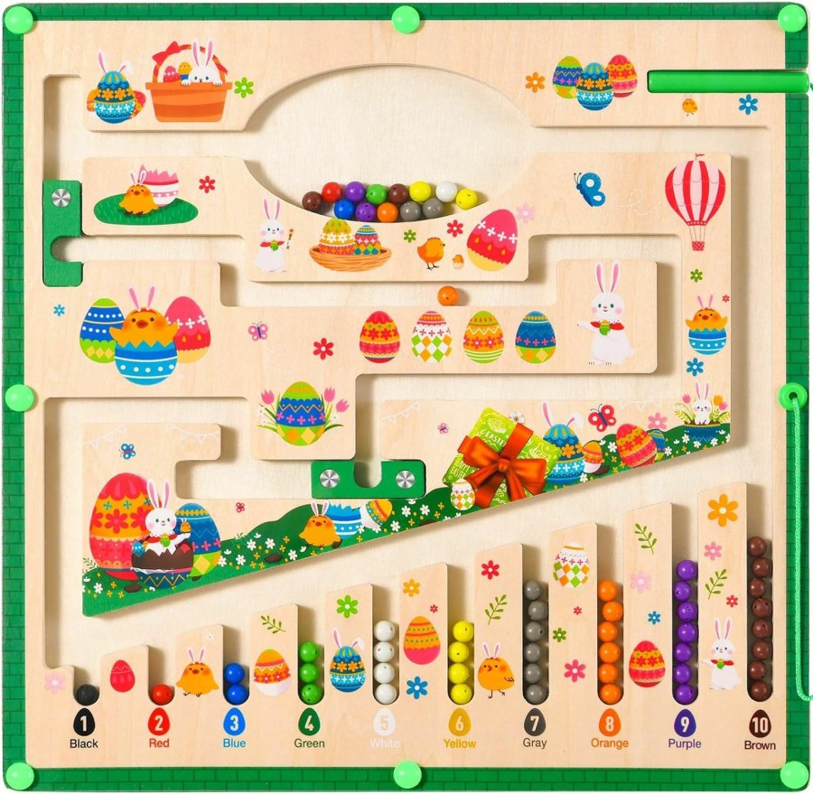 Baby & Toddler EFLSJIO | Eflsjio Easter Magnetic Color And Number Maze, Easter Basket Stuffers For Kids Girls Boys Montessori Toys Wooden Color Matching Learning Counting Toddler Easter Puzzle Board Gifts Idea Easter Toys