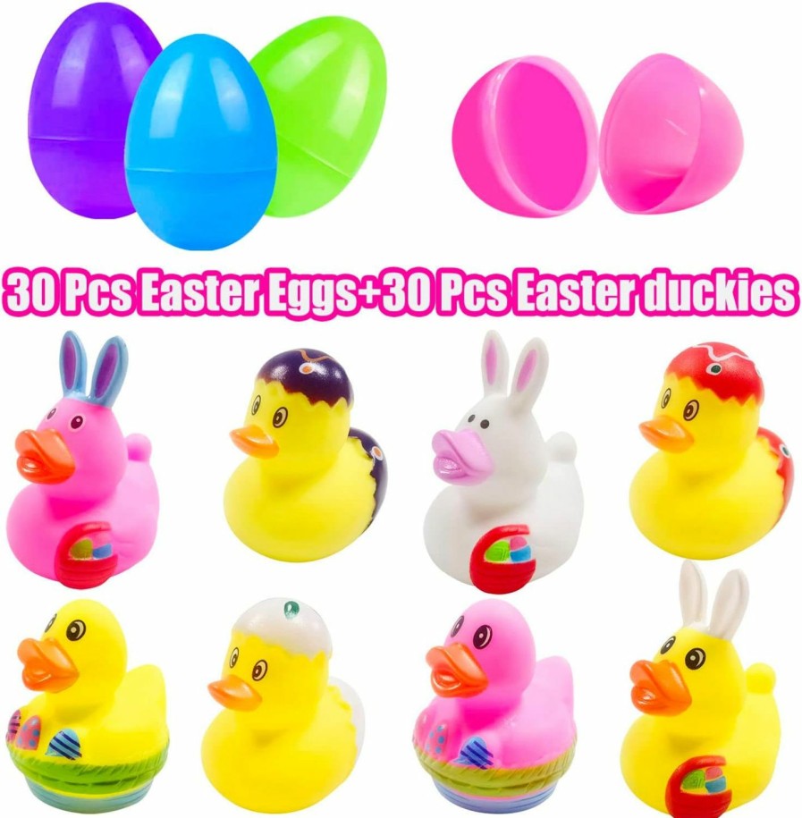 Baby & Toddler Cherislpy | 30 Pcs Prefilled Easter Eggs With Bunny Duckies,Bright Colorful Easter Eggs Prefilled With Variety Duckies For Fun Bath Bunny Duckies, Easter Basket Stuffers And Bathtub Toys Party Favors