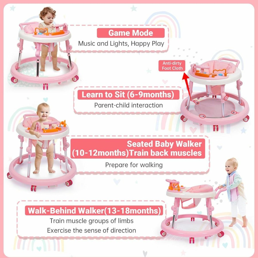 Baby & Toddler Wismind | Wismind Music And Lights Baby Walker Foldable With 9 Adjustable Heights, Baby Walker With Wheels Portable, Baby Walkers And Activity Center For Boys Girls Babies 7-18 Months