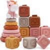 Baby & Toddler Nueplay | Nueplay 7 Pcs Stacking & Nesting Baby Toys, Squeeze Teething Baby Toys And Building Circle With Pink Horse Figure, Newborn Essentials For 6 12 18 Months Baby Toddler Girls