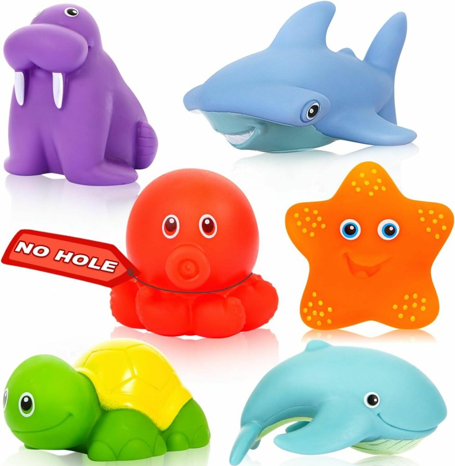 Baby & Toddler GZHFMUS | Mold Free Baby Bath Toys For Kids Ages 1-3,No Hole No Mold Sea Animal Bathtub Toys For Infant 6-12-18 Months, Tub Toys Toddlers 2-4 Year Old Boys Girls(6 Pcs With Storage Bag)