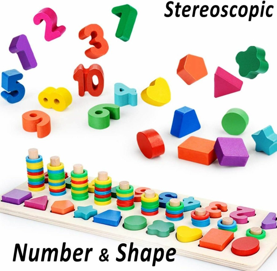 Baby & Toddler CozyBomB | Cozybomb Wooden Number Puzzle Sorting Montessori Toys For 1 Year Old Toddlers - Shape Sorter Counting Game For Age 3 4 5 Year Olds, Preschool Education Math Stacking Block Learning Wood Chunky Jigsaw