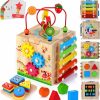 Baby & Toddler HELLOWOOD | Hellowood Wooden Activity Cube, 8-In-1 Montessori Toys For 1+ Year Old Boys & Girls, Educational Learning Toys For Toddlers Age 1-2, First Birthday Gift | Bonus Sorting & Stacking Board And Word Cards