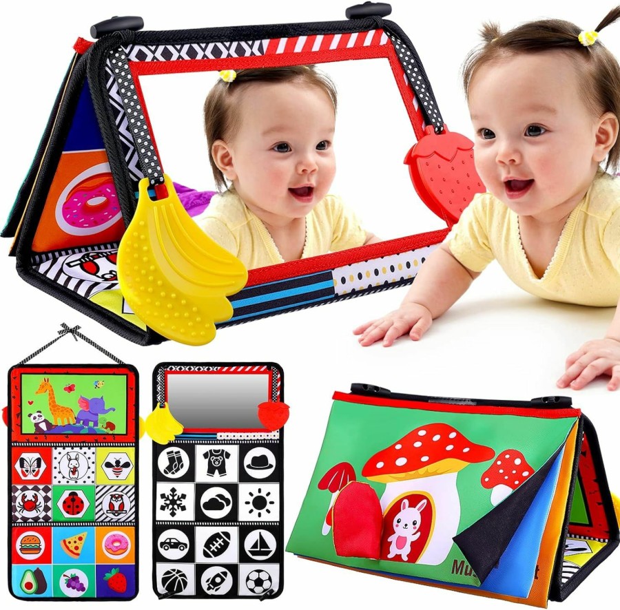 Baby & Toddler Keysense Lifestyle | Baby Tummy Time Toys With Mirror, Books, Teethers - For 0-12 Months With High Contrast, Montessori Crawling Toys For Boys & Girls