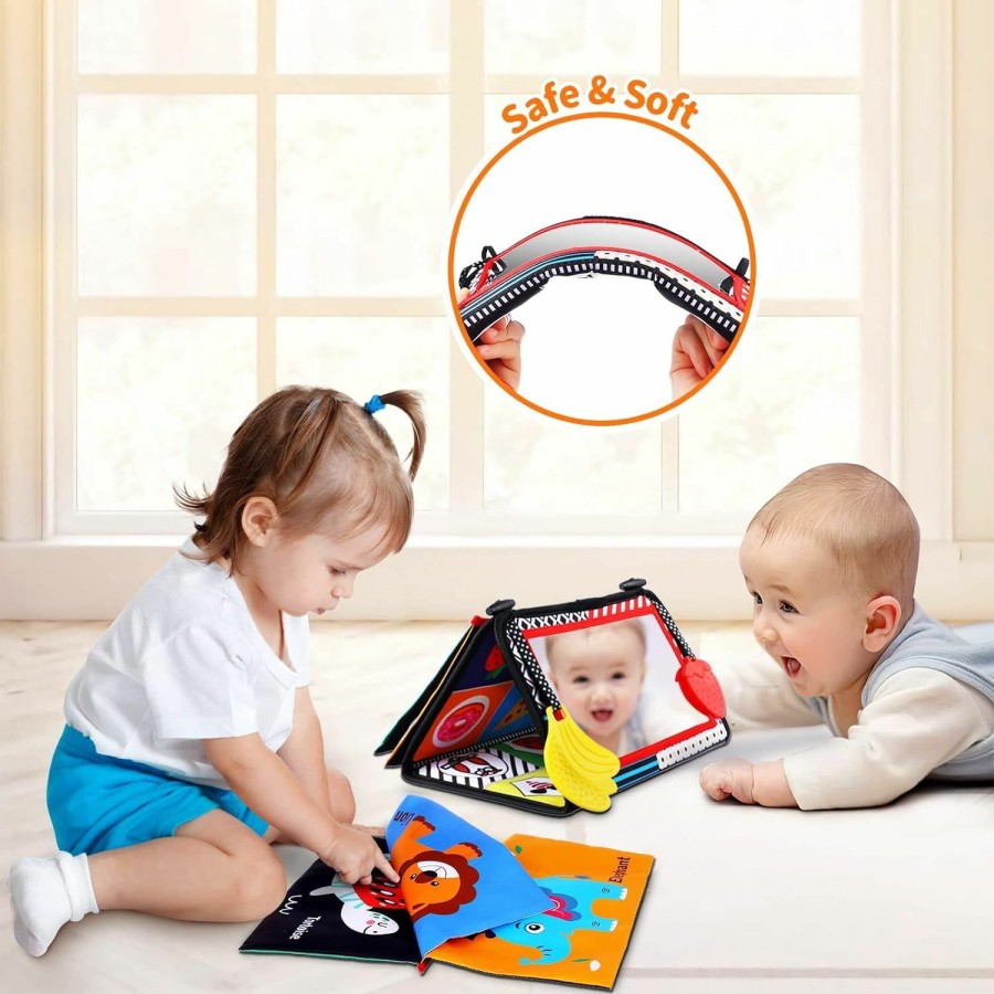 Baby & Toddler Keysense Lifestyle | Baby Tummy Time Toys With Mirror, Books, Teethers - For 0-12 Months With High Contrast, Montessori Crawling Toys For Boys & Girls