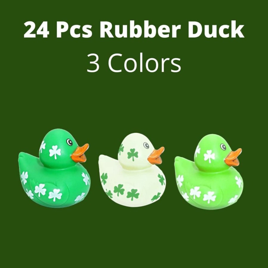 Baby & Toddler 4E's Novelty | 4E'S Novelty 24 Pack St Patricks Day Rubber Ducks - 2 Inch Shmrock Rubber Duckies Bulk - Saint Pattys Day Irish Gifts For Adults Kids Party Favors Accessories, Jeep Ducking