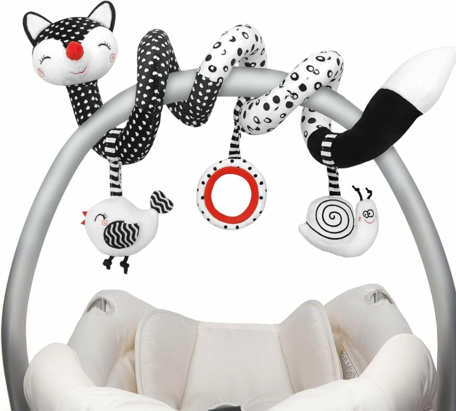 Baby & Toddler XIXILAND | Euyecety Baby Spiral Plush Toys, Black White Stroller Toy Stretch & Spiral Activity Toy Car Seat Toys, Hanging Rattle Toys For Crib Mobile, Newborn Sensory Toy Best Gift For 0 3 6 9 12 Months Baby-Fox