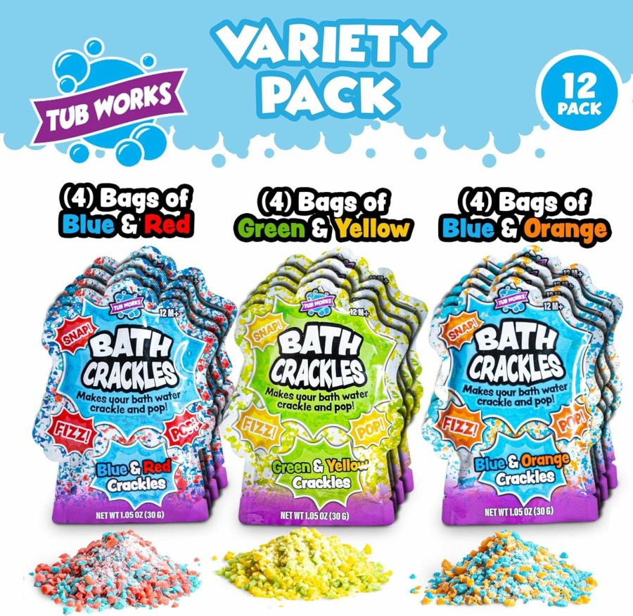 Baby & Toddler Tub Works | Tub Works Bath Crackles Bath Toy, Variety 12 Pack | Nontoxic & Fragrance-Free | Makes Bath Water Crackle & Pop For A Unique Kids Bath | Swirl Water For Fizzy Fun | Sensory Kids & Toddler Bath Toys