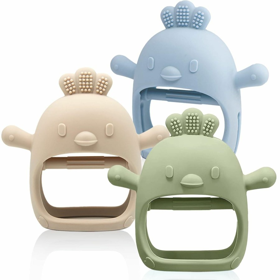 Baby & Toddler ChooKaChoo | 3 Packs Baby Teething Toy Silicone Teething Mitten For Babies Over 3 Months Anti Dropping Wrist Hand Teethers Baby Chew Toys For Sucking Needs, Bpa Free (Olive, Caramel & Blue)