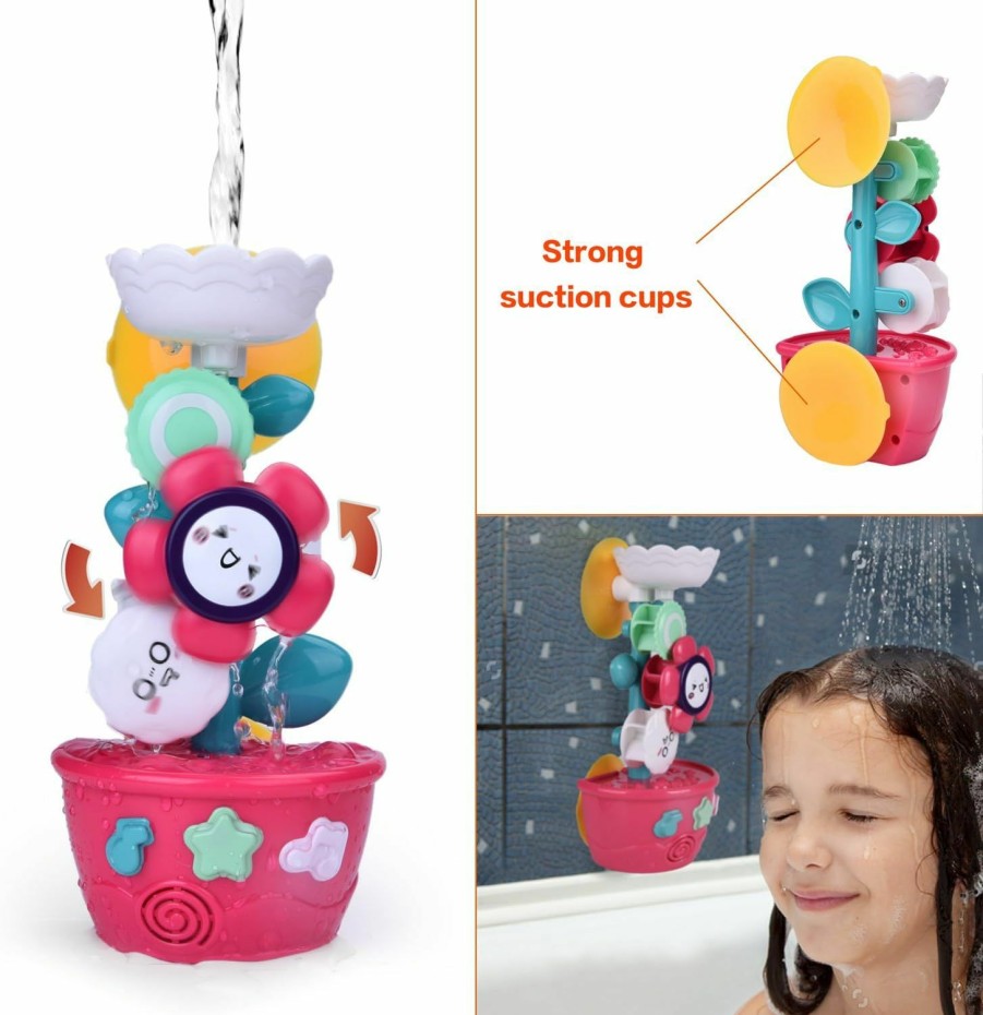 Baby & Toddler FUN LITTLE TOYS | 16 Pcs Bath Toys For Toddlers, Flower Waterfall Water Station Garden Squirter Toys, Stacking Cups Watering Can, Bath Toy Organizer Included For Kids Toddlers