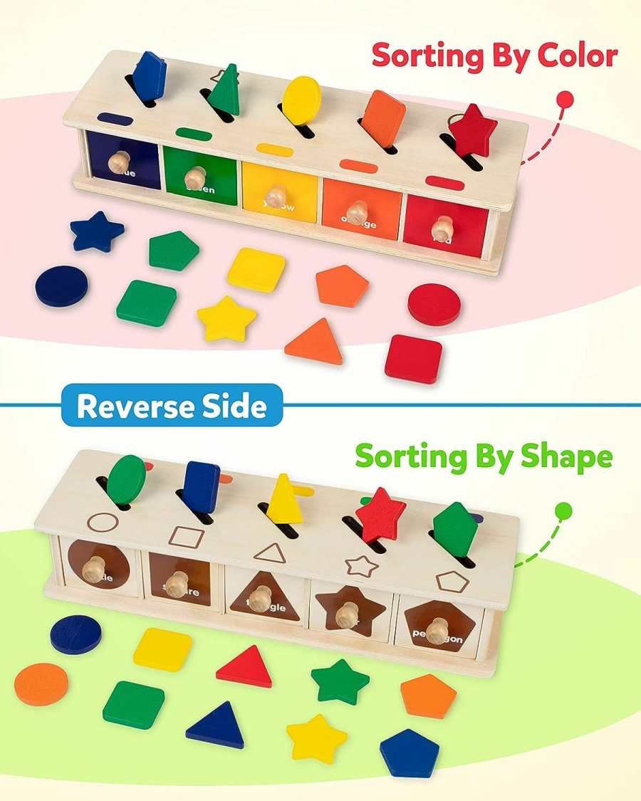 Baby & Toddler Coogam | Coogam Montessori Toys Wooden Color Shape Sorting Box Game Geometric Matching Blocks Early Learning Educational Toy Gift For 3 4 5 Year-Old Baby Toddlers