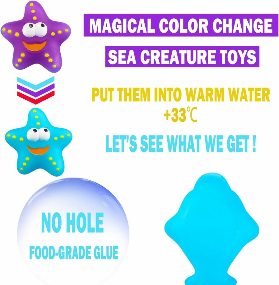 Baby & Toddler Staroud | Color Changing Mold Free Bath Toys For Kids Toddlers, Color Change Sea Creatures Ocean Animal Toys With Drying Bag(9 Pack), No Hole No Mold Baby Bath Toys Water Toys Floating Fish Toys