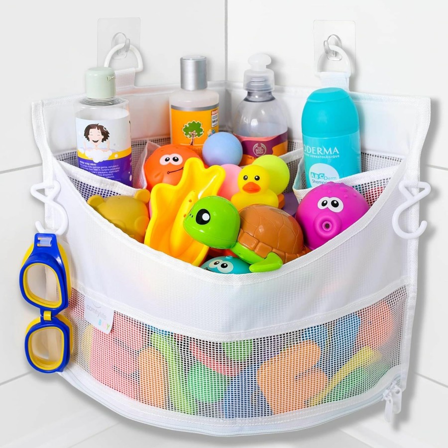 Baby & Toddler Comfylife | 2 X Mesh Bath Toy Organizer + 6 Ultra Strong Hooks The Perfect Bathtub Toy Holder & Bathroom Or Shower Caddy These Multi-Use Net Bags Make Baby Bath Toy Storage Easy For Kids & Toddlers