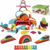 Baby & Toddler SHIERDU | Shierdu 45-Piece Wooden Rainbow Stack Set, 4-In-1 Building Blocks Preschoolers Early Development & Activity Toys Montessori Toys For Kids 3, 4, 5, 6 Years And Older Gifts For Boys And Girls