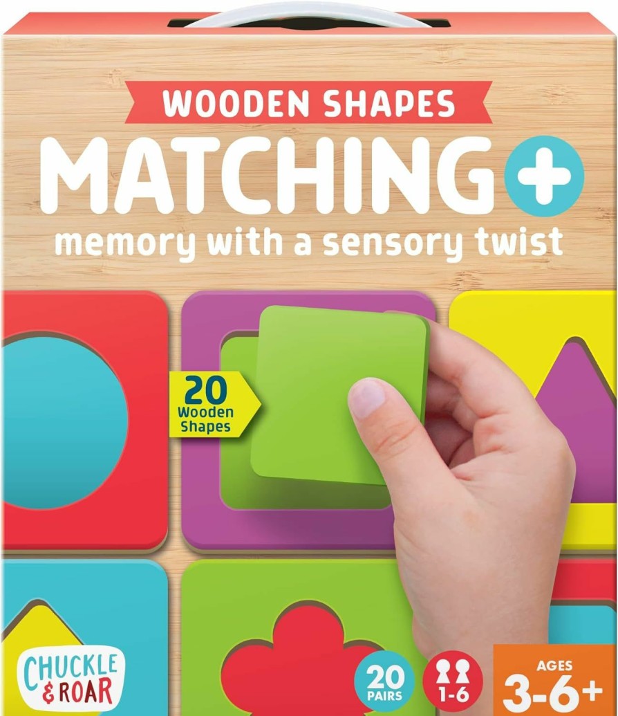 Baby & Toddler Chuckle & Roar | Chuckle & Roar - Matching+ Wooden Sensory Shapes - Logic Puzzles - Premium Wood Construction - Flat Board Puzzle Pieces For Ages 6 And Up