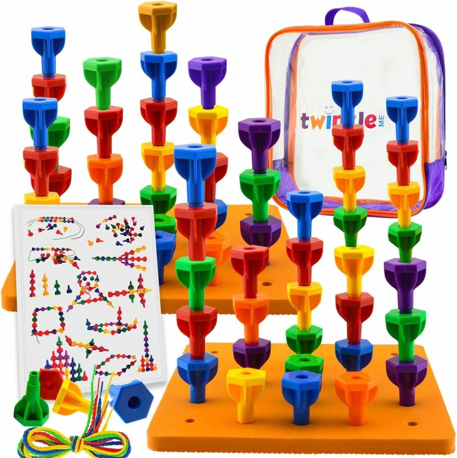 Baby & Toddler Twinkle me | Pegs Board Game Set Jumbo Pack | 48 Pegs + 2 Boards & Storage Bag W/Handle Easy To Carry. For Motor Skills Sorting Counting Color Recognition Occupational Therapy Toddler And Preschool By Twinkle Me