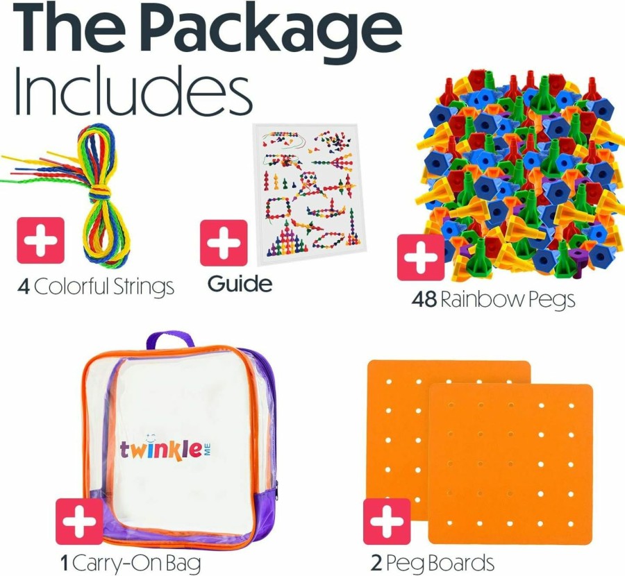 Baby & Toddler Twinkle me | Pegs Board Game Set Jumbo Pack | 48 Pegs + 2 Boards & Storage Bag W/Handle Easy To Carry. For Motor Skills Sorting Counting Color Recognition Occupational Therapy Toddler And Preschool By Twinkle Me