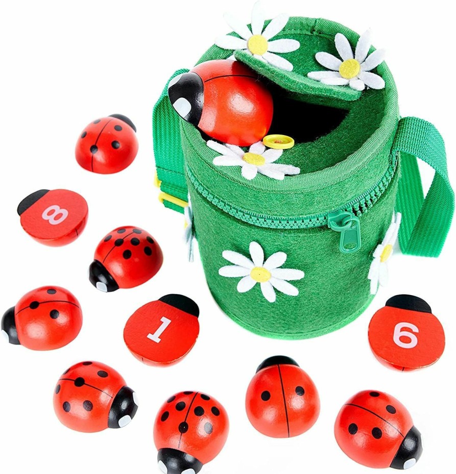 Baby & Toddler Kenley | Counting Ladybugs - Montessori Wooden Counting Toy For Girls 3 4 5 Year Old - Ladybug Learning Toys For Toddlers - Preschool Kids Toys For Number Matching, Sorting & Fine Motor Skills - Lady Bug Gifts