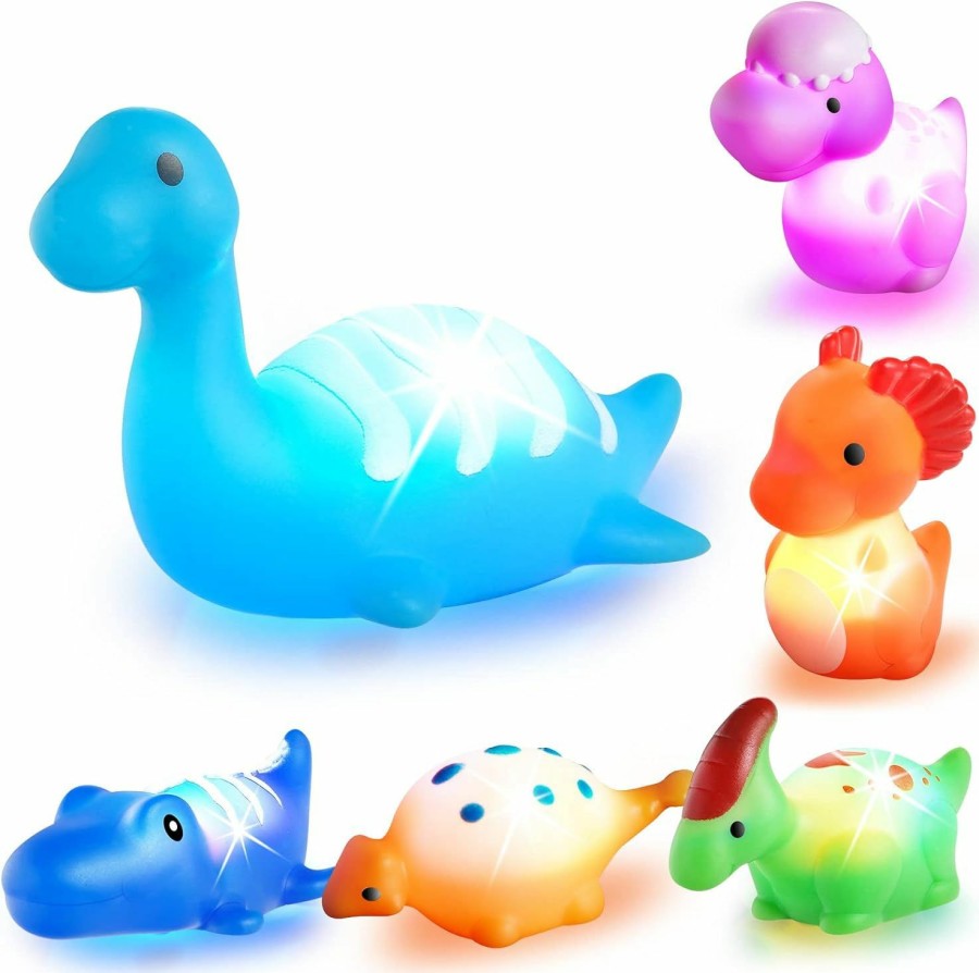 Baby & Toddler VIBOYLAR | Viboylar Bath Toys For Toddlers 1-3: 6 Packs Light-Up Floating Dinosaur Baby Toddler Bath Toys Set For Boys Kids Birthday Easter Christmas - Water Bathtub Shower Pool Bath Toy For Children Preschool