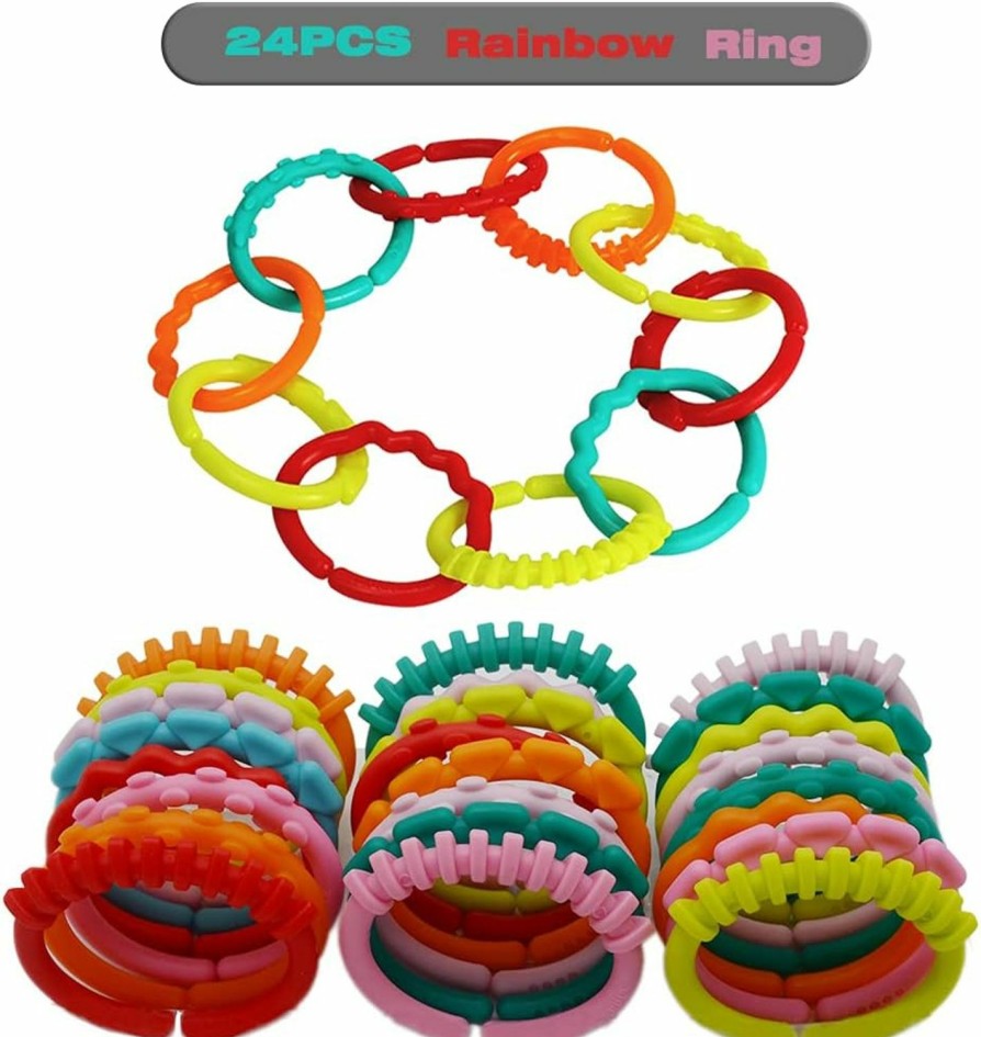 Baby & Toddler COLVWOFA | Colvwofa 24 Pack Baby Rings Link Toys For Hanging Toys, Connecting Rings Toys For Infant Boy Girl, Early Learning Toys Car Seat And Stroller Travel Accessory Set With Storage Box