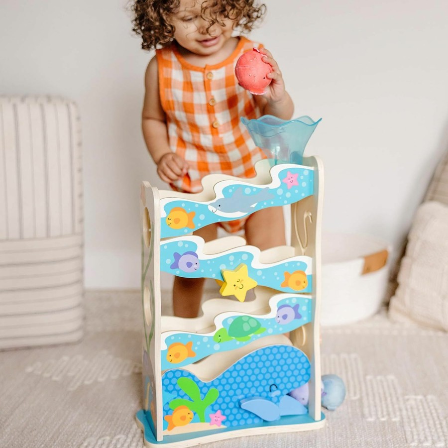 Baby & Toddler Melissa & Doug | Melissa & Doug Rollables Wooden Ocean Slide Toy (5 Pieces) - Ocean Themed , Early Learning Toys For Infants And Toddlers Ages 1+