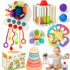 Baby & Toddler Chillife | Baby Toys 0-6 Months,5 In 1 Montessori Toys For Babies 6-12 Months,Pull String Infant Teething Toys,Stacking Rings,Color Shape Sensory,Suction Cup Spinner Toys For 0-3-6-9-12 To 18 M+ Birthday Gifts