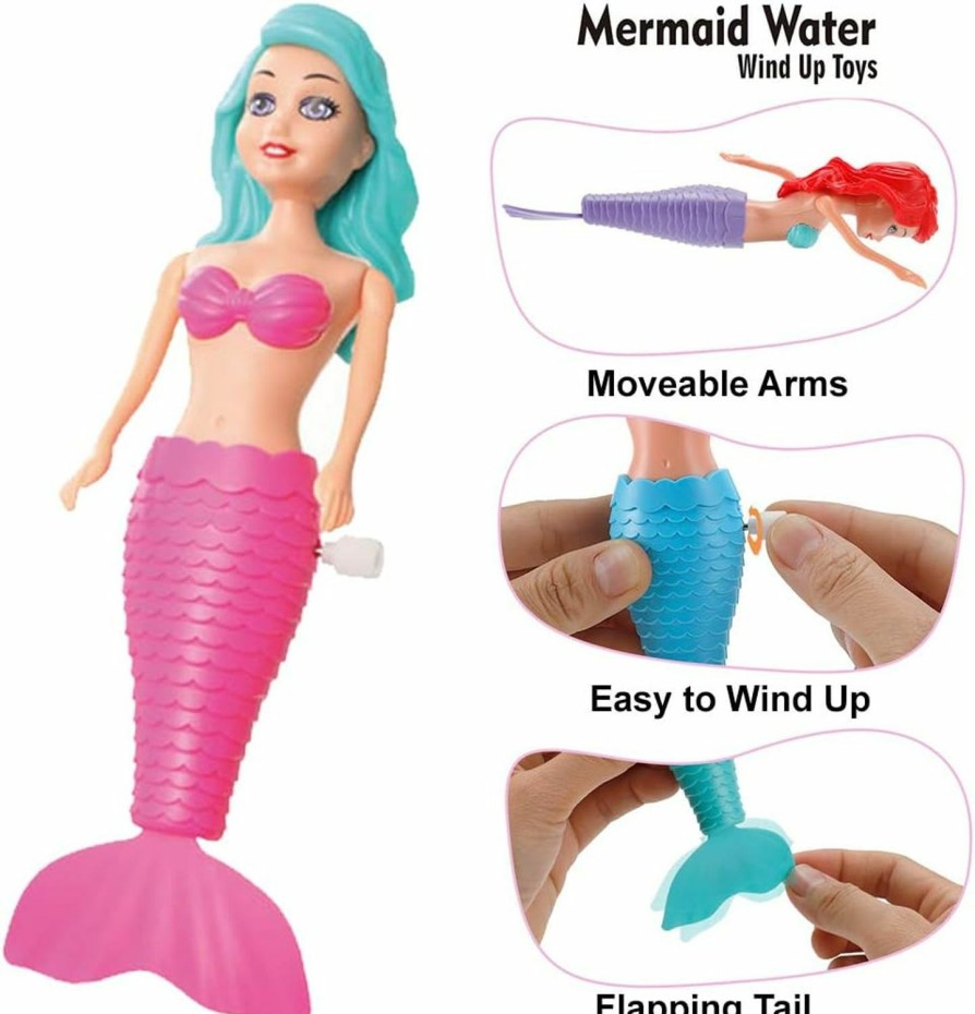 Baby & Toddler Liberty Imports | 6 Pack Bath Toys For Toddlers Kids Girls - Mermaid Princess Wind Up Tail Flap Floating Water Bathtub Toys, Swimming Pool Bathing Time Fun