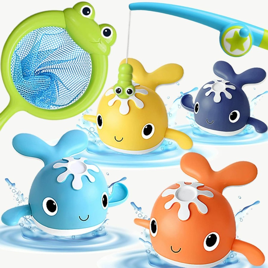 Baby & Toddler LOYUEGIYO | Loyuegiyo Baby Bath Toys,Magnet Fishing Game Bath Baby Toy For 1-3 4-8 Year Old Toddler Boys Girls,Toys Gifts For Kid,Baby Bathtub Toys 18 Months+,4 Wind-Up Whale Water Shower Toy&1 Fishing Pole&1 Net