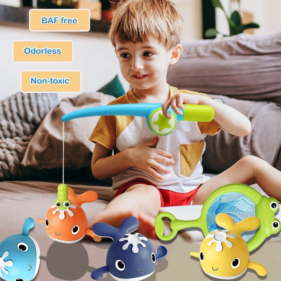 Baby & Toddler LOYUEGIYO | Loyuegiyo Baby Bath Toys,Magnet Fishing Game Bath Baby Toy For 1-3 4-8 Year Old Toddler Boys Girls,Toys Gifts For Kid,Baby Bathtub Toys 18 Months+,4 Wind-Up Whale Water Shower Toy&1 Fishing Pole&1 Net