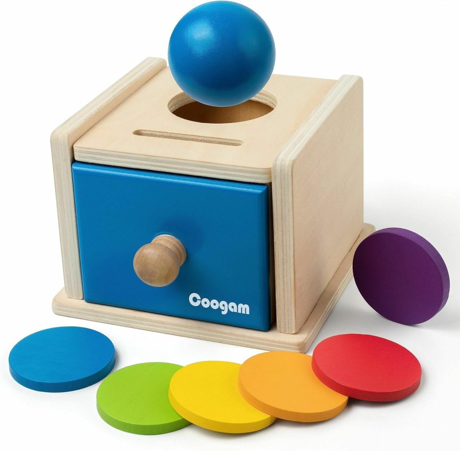 Baby & Toddler Coogam | Coogam Wooden Montessori Coin Box Color Shape Sorting Matching Baby Toys, 2-In-1 Drop Box Object Permanent Box, Toddler Educational Learning Toy Gift For 1 2 3 Years Old