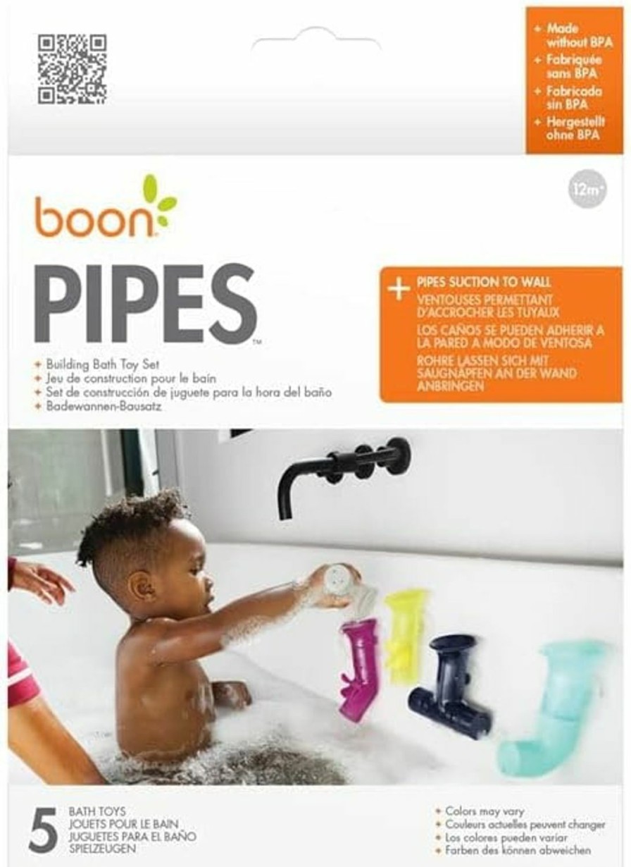 Baby & Toddler Boon | Boon Pipes Toddler Bath Toys - Interactive Toddler Sensory Toys - Suction Bath Toys For Hand Eye Coordination And Fine Motor Skills - Multicolored - 5 Count- Ages 12 Months And Up