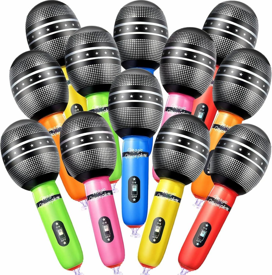 Baby & Toddler Zhanmai | Zhanmai 12 Pieces Inflatable Microphones Blow Up Microphone Plastic Microphone Props Blow Up Microphones Toys For Musical Concert Themed Party Cosplay Stage Birthday Decoration Supplies, Random Colors