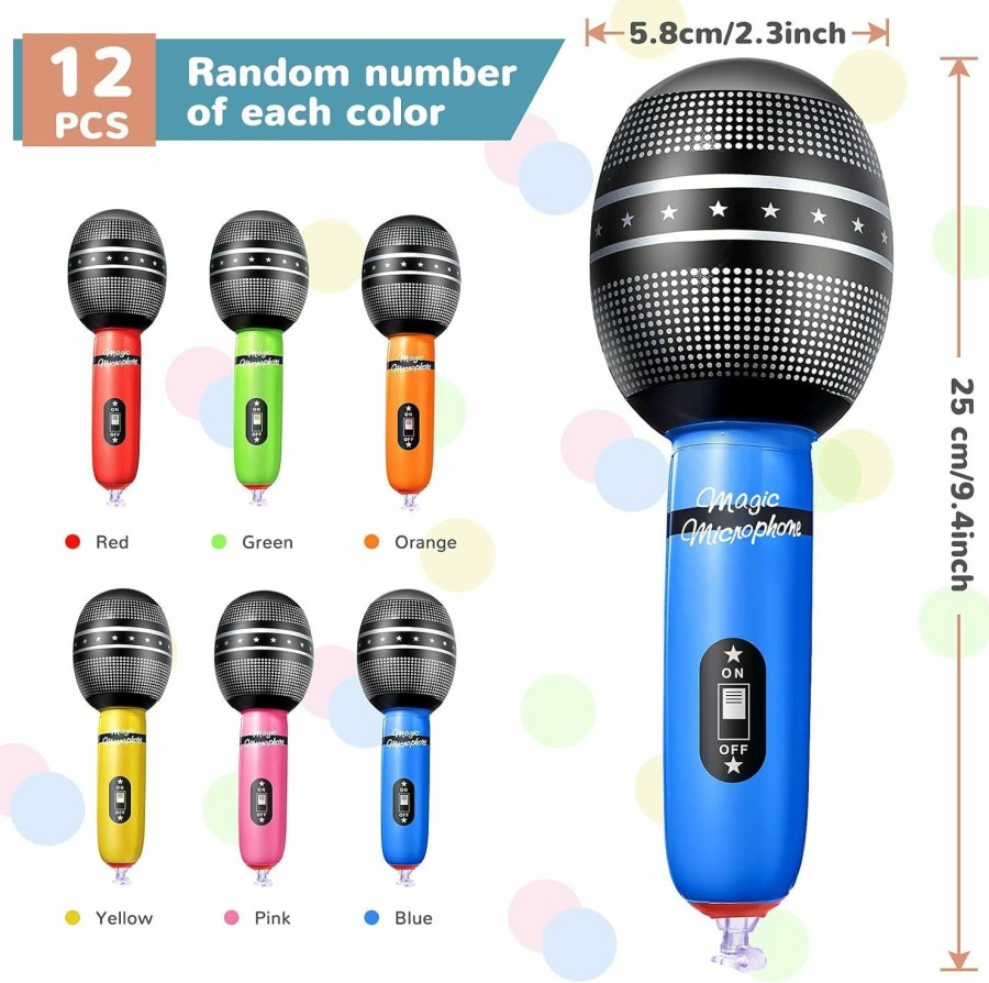 Baby & Toddler Zhanmai | Zhanmai 12 Pieces Inflatable Microphones Blow Up Microphone Plastic Microphone Props Blow Up Microphones Toys For Musical Concert Themed Party Cosplay Stage Birthday Decoration Supplies, Random Colors