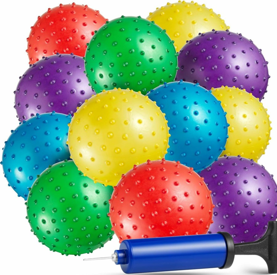 Baby & Toddler Bedwina | Bedwina Knobby Balls - (Pack Of 6) Bulk 7 Inch Sensory Balls And Spiky Massage Stress Balls, With Pump, Fun Bouncy Ball Party Favors, Stocking Stuffers For Kids, Toddlers