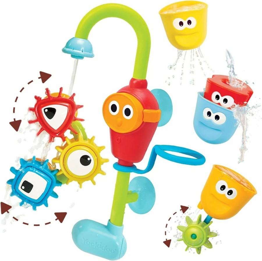 Baby & Toddler Yookidoo | Yookidoo Bay Bath Toddler Toys (Ages 1-3) - 3 Stackable Cups, Spinning Gears, Hose & Spout For Water Play - Mold Free - Suction Cups Attach To Any Bath Tub Or Shower - Spin N Sort Spout Pro