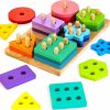 Baby & Toddler HELLOWOOD | Hellowood Wooden Sorting & Stacking Toys, Montessori Toys For 1 2 3 Years Old Toddlers, Shape Sorter Puzzles With 24-Piece Large Geometric Blocks & 12 Word Cards, Gift For 12+ Months Baby Boys Girls