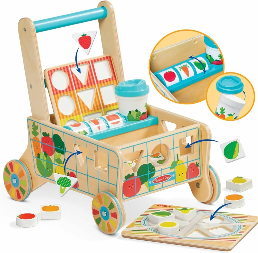 Baby & Toddler Melissa & Doug | Melissa & Doug Wooden Shape Sorting Grocery Cart Push Toy And Puzzles - Pretend Play Grocery Toys, Sorting And Stacking Toys For Infants And Toddlers Ages 1+ - Fsc-Certified Materials