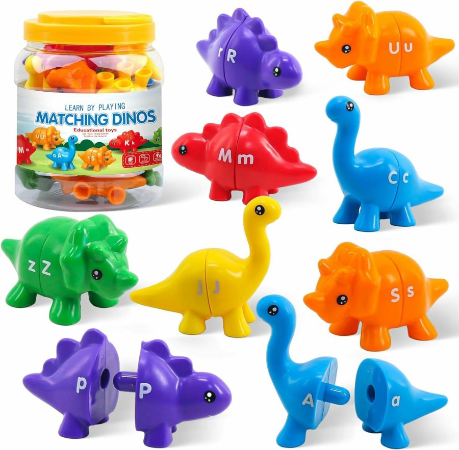 Baby & Toddler Ganaj | Montessori Learning Toys For Toddlers 1-3, Matching Letters Fine Motor Toy, Double-Sided 26 Pcs Abc Dinosaur Alphabet Games For Kids Ages 3-5, Alphabet Learning Dinosaur Set For Kindergarten