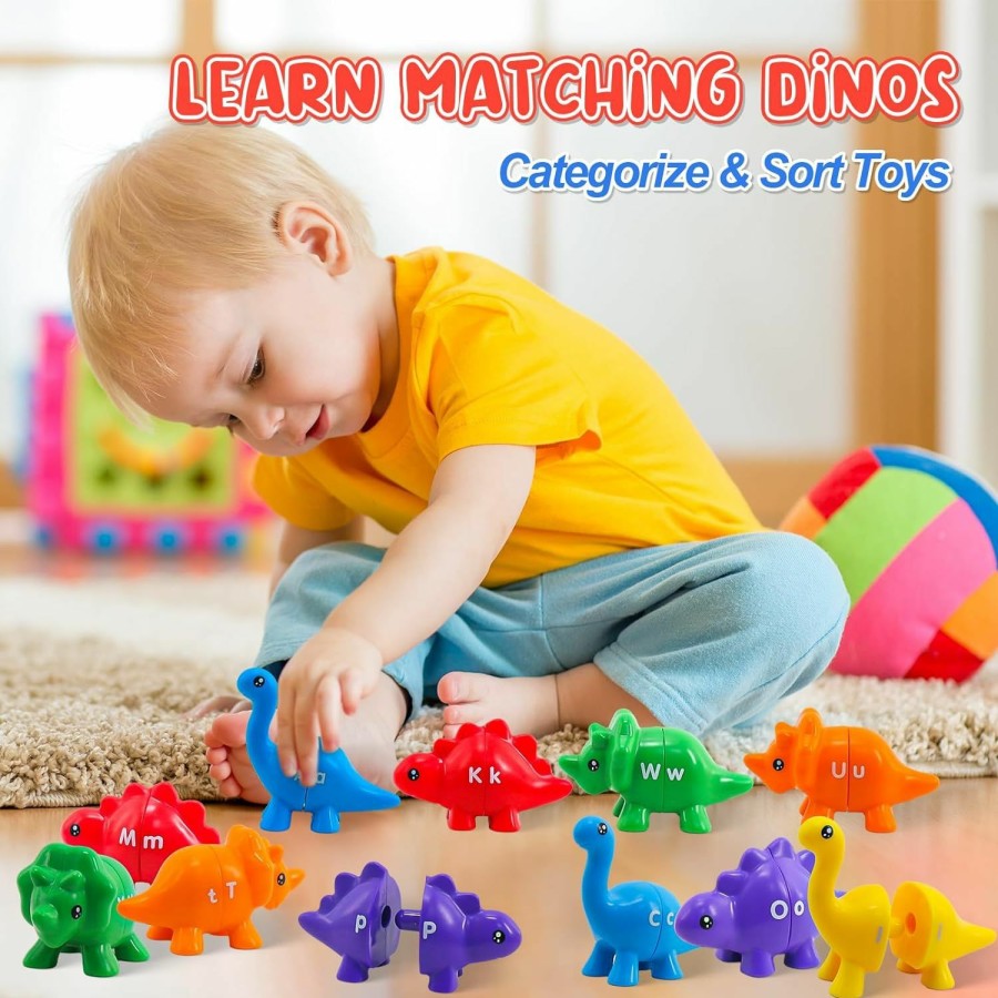 Baby & Toddler Ganaj | Montessori Learning Toys For Toddlers 1-3, Matching Letters Fine Motor Toy, Double-Sided 26 Pcs Abc Dinosaur Alphabet Games For Kids Ages 3-5, Alphabet Learning Dinosaur Set For Kindergarten