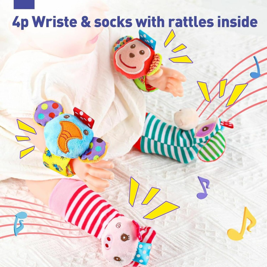 Baby & Toddler AZEN | Azen Baby Rattle Socks, Baby Toys 3-6 Months, Baby Wrist Rattles For Babies 0-6 Months, Newborn Infant Toys 0-6 Months, 3 Month Baby Toys, 6 Month Old Baby Must Have