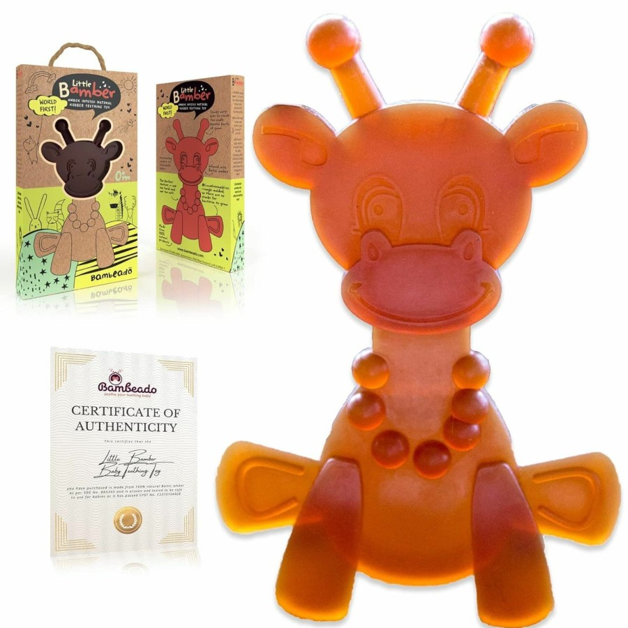 Baby & Toddler Bambeado | Amber Oil Baby Teething Toy Little Bamber Is A Natural Amber, Teething Relief And Rubber Giraffe Teething Toy, Special Baltic Teether Toy For Sore Gums Alternative To Amber Teething Necklace