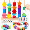 Baby & Toddler Lemofix | Fine Motor Skill Stacking Toys：Montessori Wooden Beads Sequencing & Matching Shape Stacker - Toddler Learning Toys For 2 3 4 Year Old Boys Girls Gift Ideas