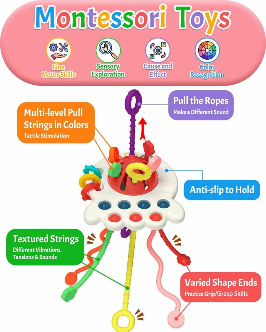 Baby & Toddler Yetonamr | Yetonamr Baby Sensory Montessori Toy For 6-12-18 Months, Pull String Silicone Teething Toy, Easter Basket Stuffers Birthday Gift Travel Toy For 1 2 Year Old Boy Girl Infant Toddlers 8 9 Months Old