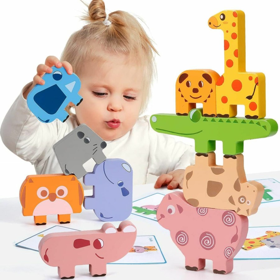 Baby & Toddler Bambilo | Montessori Toys For 2 3 4 Year Old, 10Pcs Wooden Animal Blocks Sorting & Stacking Toys For 2-4 Year Old Toddlers Girl Boy Gifts, Kids Preschool Educational Toys Fine Motor Skills Learning Games