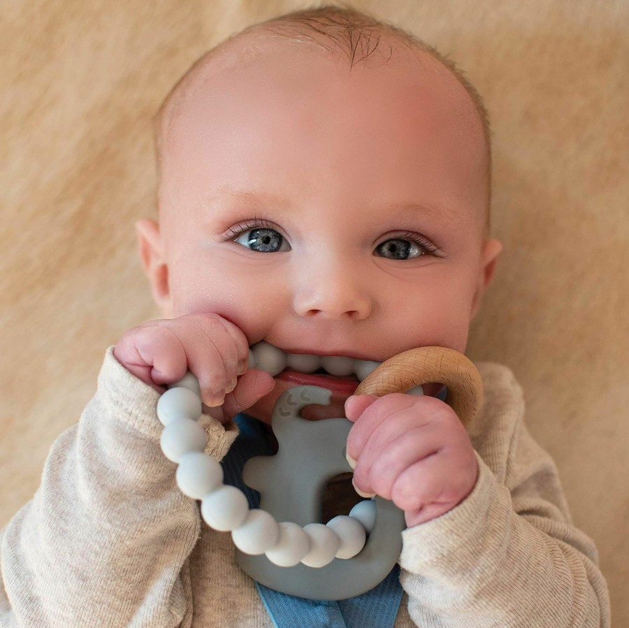 Baby & Toddler Nuby | Nuby Natural Wood & Silicone Teether Ring: 3 M+, Elephant, Gray