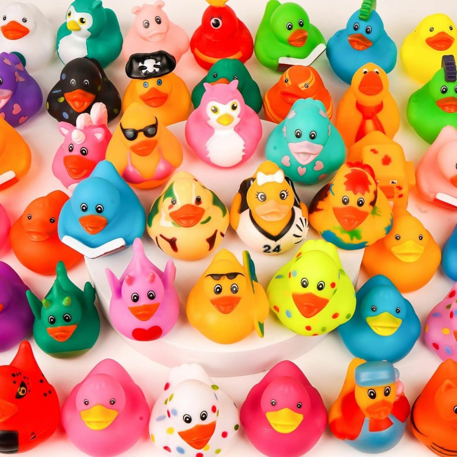 Baby & Toddler BOZILY | 150Pcs Jeeper Ducks With Tags For Ducking,50 Pack Rubber Ducks+50 Cards Tags+50 Straps,Assorted Rubber Ducks In Bulk Shower Swimming Bath Toy…