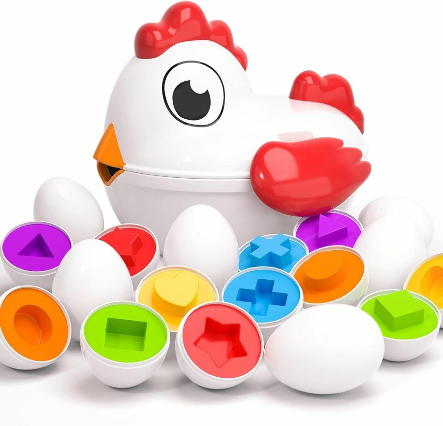 Baby & Toddler TEMI | Temi Toddler Chicken Easter Eggs Toys - Color Matching Game Shape Sorter With 6 Toy Eggs For Kids, Fine Motor Skills Sensory Toys, Montessori Educational Gifts For 3 4 5 6 Girls Boys Baby